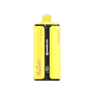 Sárga Vapsolo Quads 80K vape készülék, Cherry Cola és Juicy Peach Ice ízekkel.