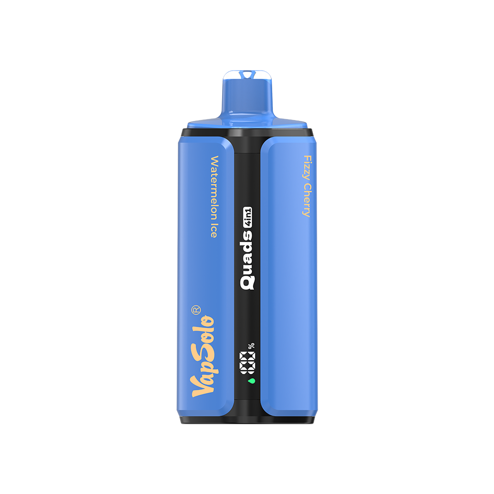 Vapsolo Quads 80K eldobható vape kék designnal, Watermelon Ice és Fizzy Cherry ízesítéssel.