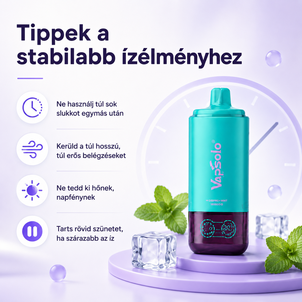 Hasznos tippek a vape íz stabilitásának megőrzéséhez, például lassabb használat, rövidebb slukkok és megfelelő tárolás