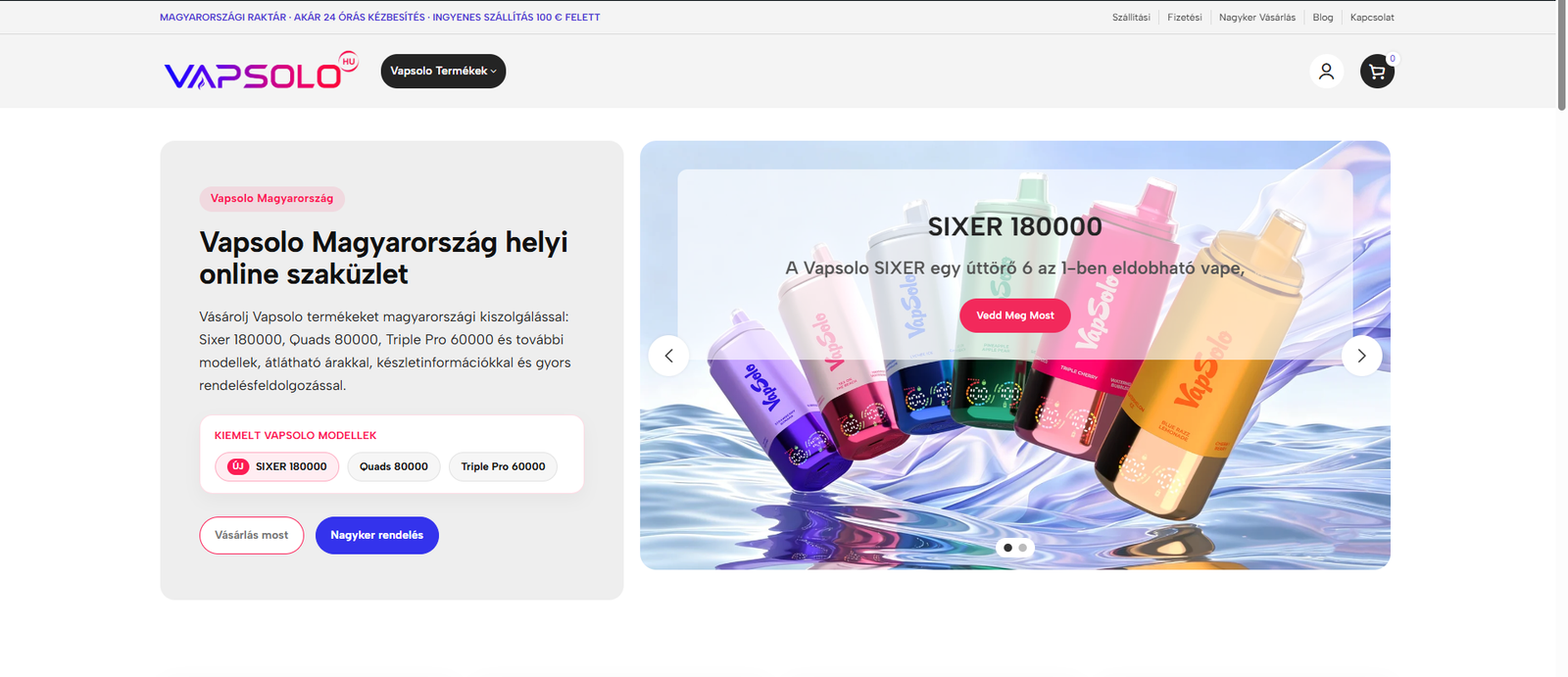Vapsolo Magyarország helyi online szaküzlet kezdőoldal SIXER 180000 modellel