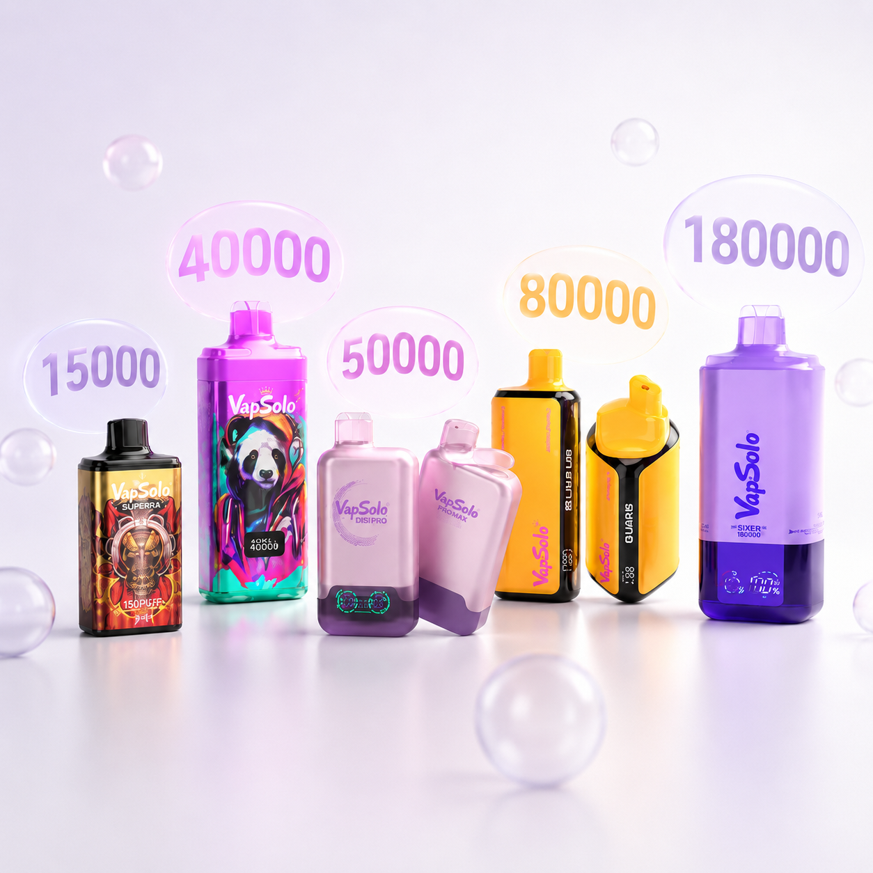 termekcsalad.png Vapsolo eldobható vape termékek különböző puff számokkal, 15000, 40000, 50000, 80000 és 180000 puff kategóriákban