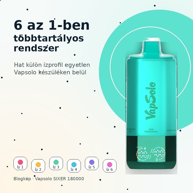 Vapsolo SIXER 180000 6 az 1-ben többtartályos vape rendszer több ízprofillal