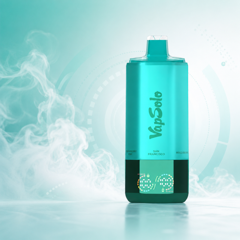 Vapsolo disposable e-cigarette premium product showcase image, modern green technology style main banner