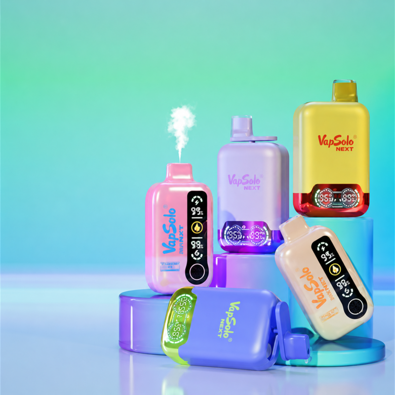 VapSolo disposable vape product collection with colorful device designs